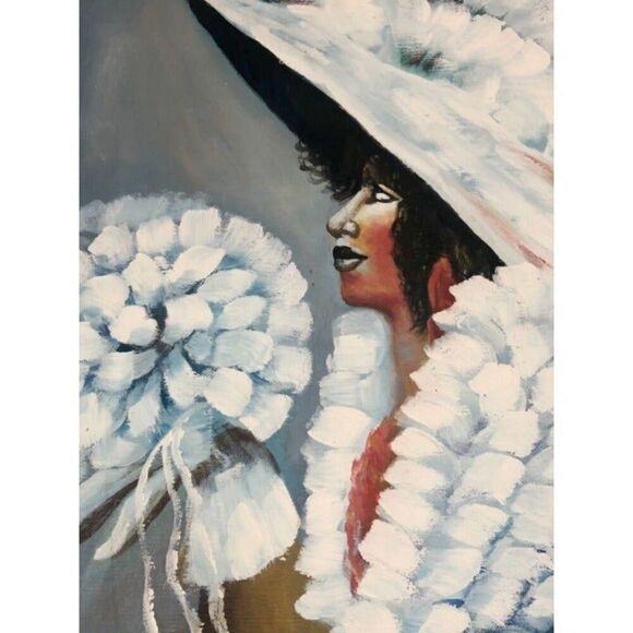 Vintage Oil Painting Black Lady with Dandelion Signed Henri - Picture 2 of 5